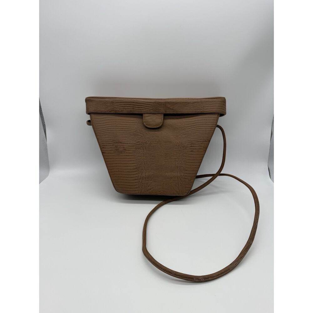 Vintage Fifth Avenue Brown Animal Print Etched Trapeze Handbag Purse